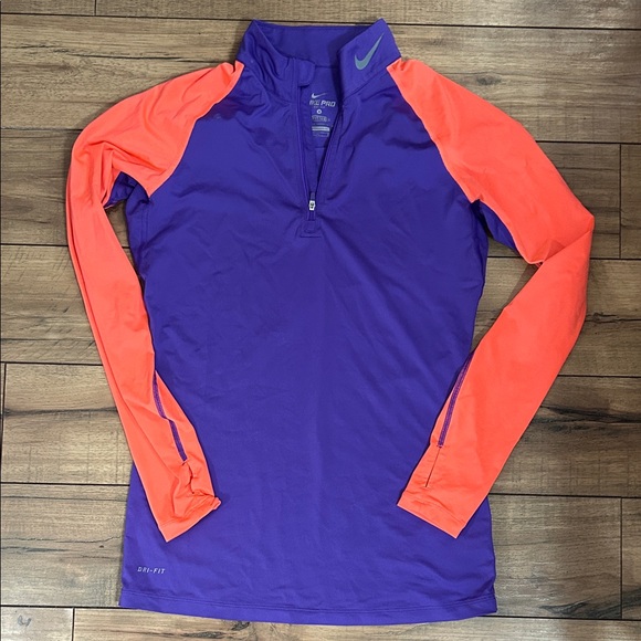 Nike Pro Women's Vibrant Purple and Orange Quarter Zip - Picture 1 of 2